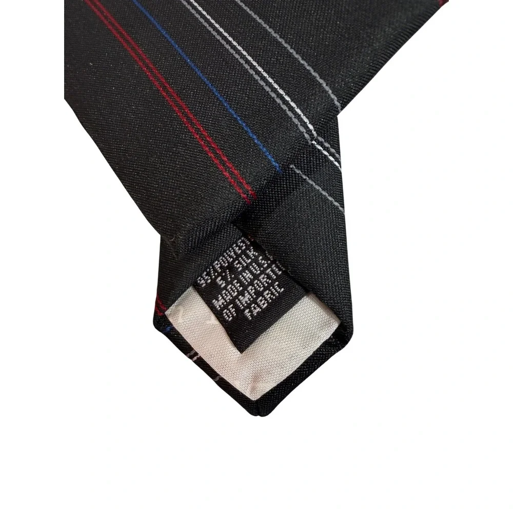 VTG Christian Dior Monsieur Tie Mens Black‎ Red Blue Stripe USA Logo Designer